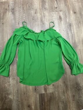 Karen Kane Bright Green Off-Shoulder Ruffle Blouse